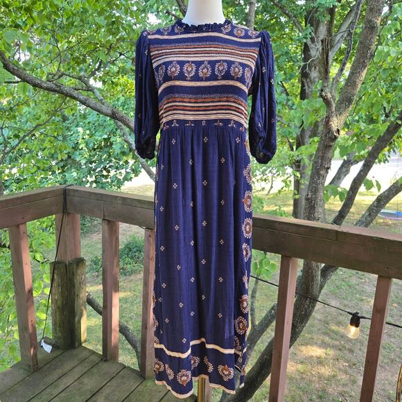 Matilda Jane Good Hart Boho Western Yellowstone Geo Print Smocked Midi Dress S - Picture 1 of 12